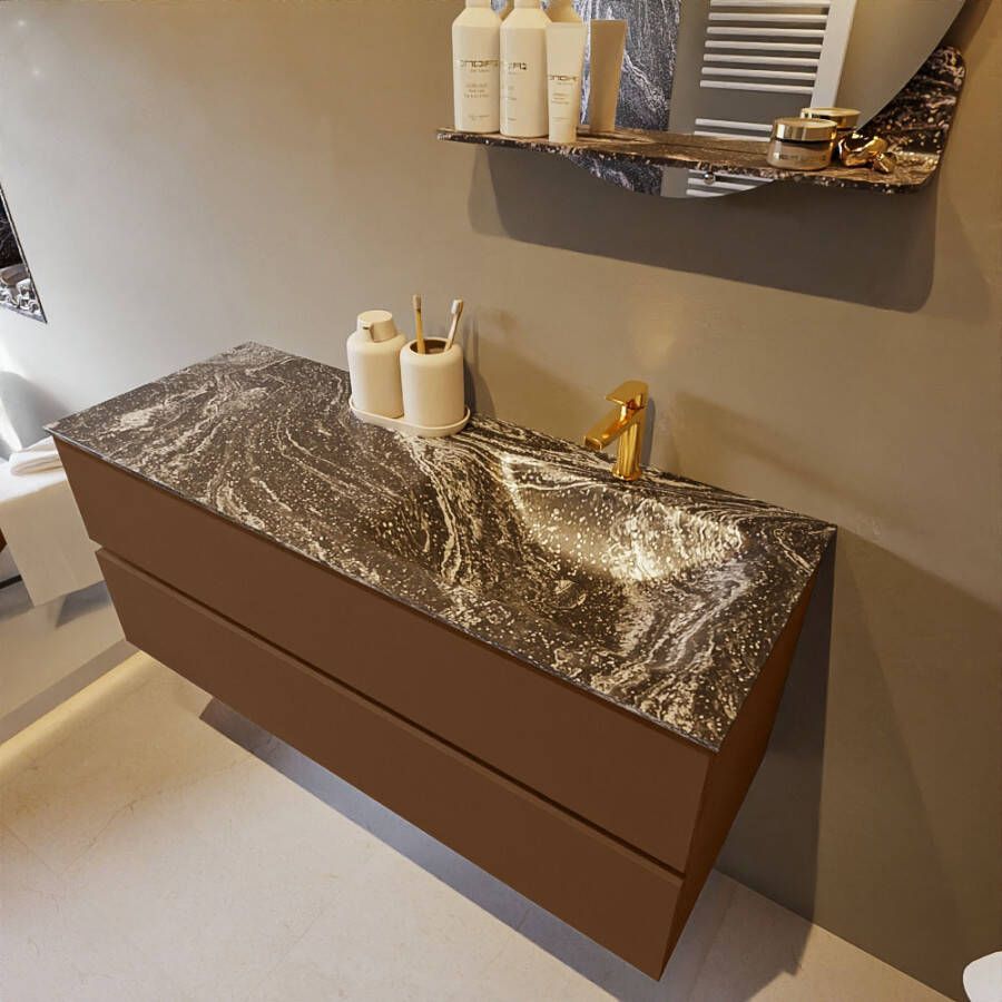 Mondiaz Vica Dlux badmeubel 120cm Rust Cloud wastafel Lava rechts met 1 kraangat