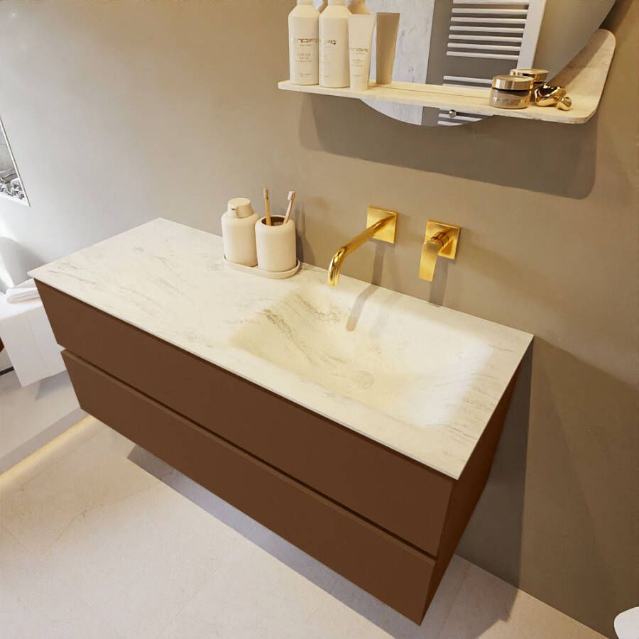 Mondiaz Vica Dlux badmeubel 120cm Rust Cloud wastafel Opalo rechts zonder kraangat