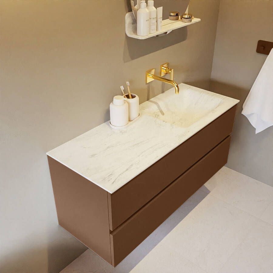 Mondiaz Vica Dlux badmeubel 120cm Rust Cloud wastafel Opalo rechts zonder kraangat
