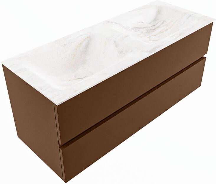 Mondiaz Vica Dlux badmeubel 120cm Rust Cloud wastafel Ostra dubbel met 2 kraangaten