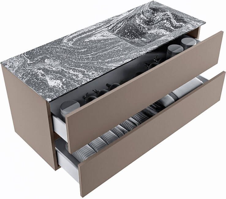Mondiaz Vica Dlux badmeubel 120cm Smoke Cloud wastafel Lava rechts zonder kraangat