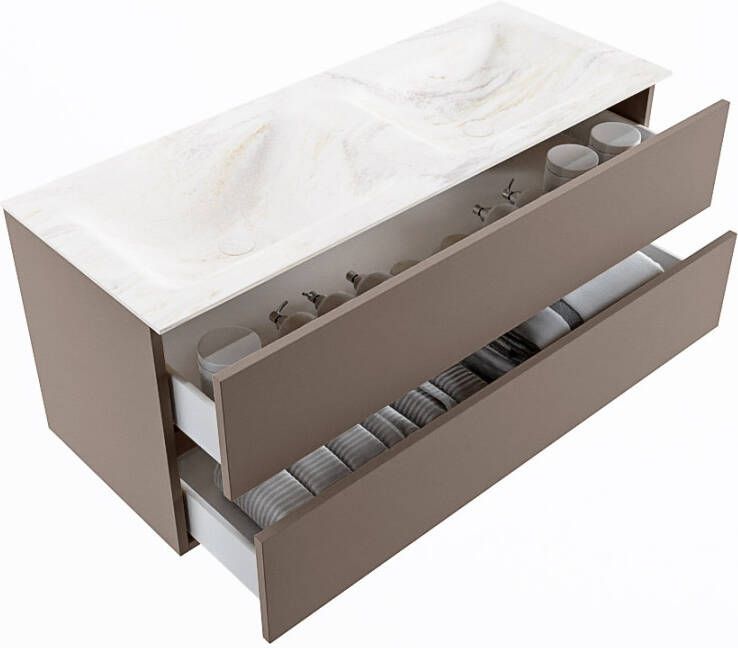 Mondiaz Vica Dlux badmeubel 120cm Smoke Cloud wastafel Ostra dubbel zonder kraangat