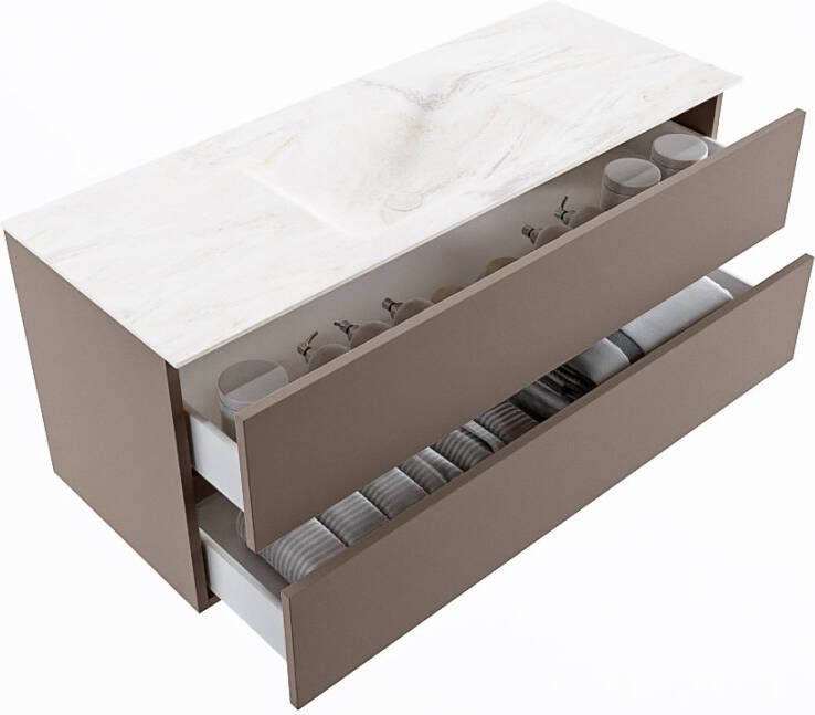 Mondiaz Vica Dlux badmeubel 120cm Smoke Cloud wastafel Ostra midden met 1 kraangat