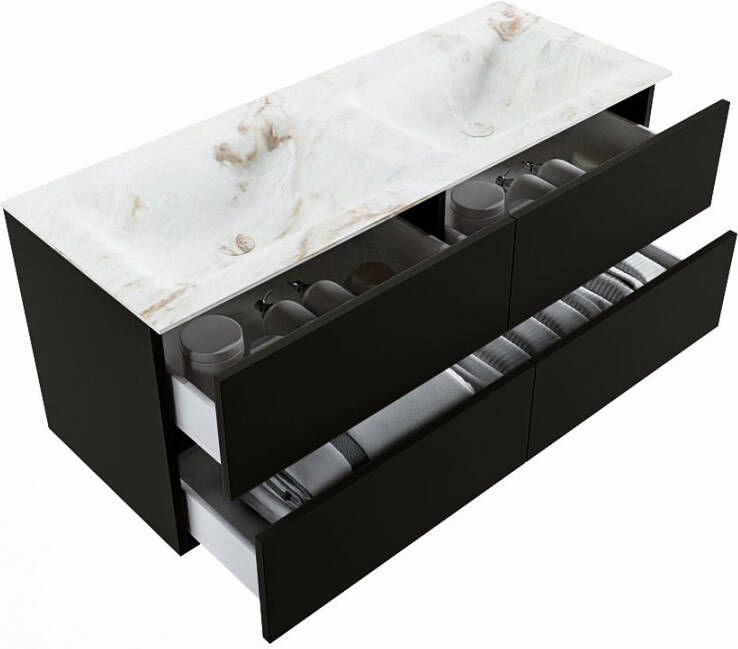 Mondiaz Vica Dlux badmeubel 120cm Urban Cloud wastafel Frappe dubbel met 2 kraangaten