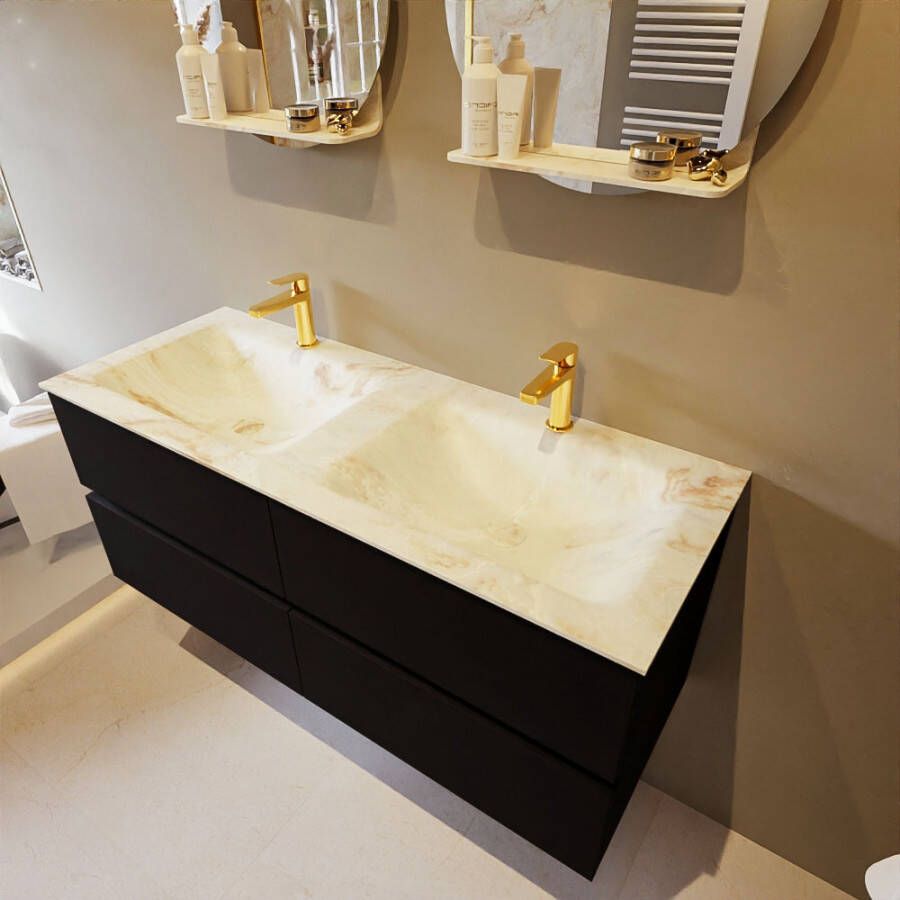 Mondiaz Vica Dlux badmeubel 120cm Urban Cloud wastafel Frappe dubbel met 2 kraangaten