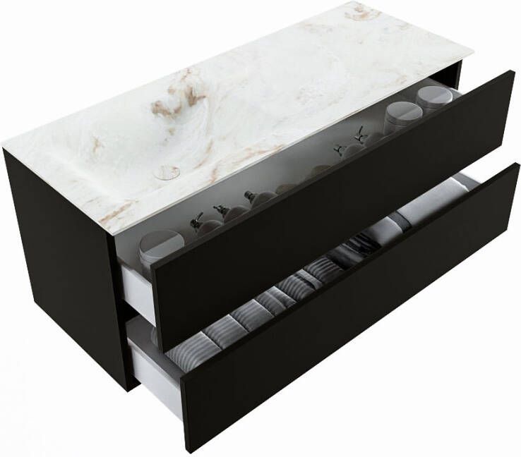 Mondiaz Vica Dlux badmeubel 120cm Urban Cloud wastafel Frappe links met 1 kraangat