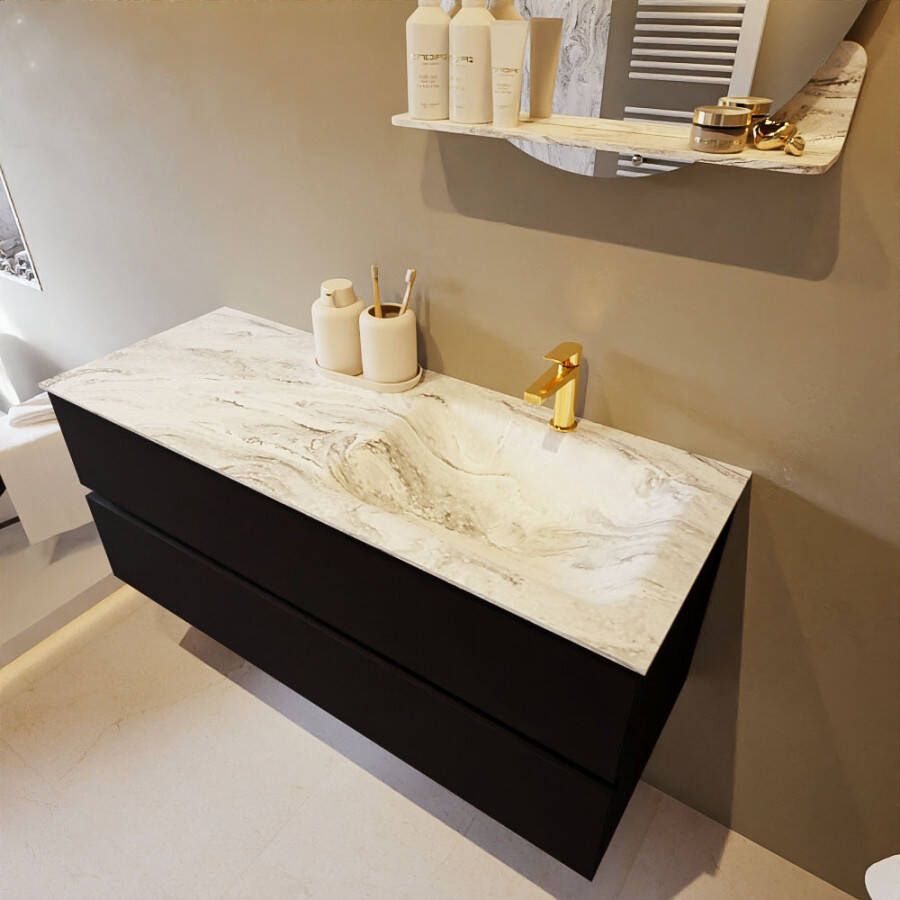 Mondiaz Vica Dlux badmeubel 120cm Urban Cloud wastafel Glace rechts met 1 kraangat
