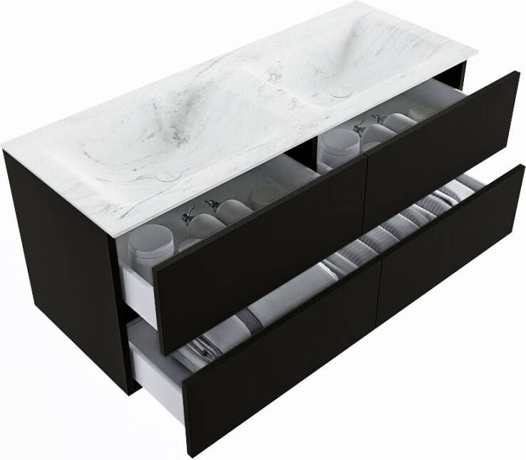 Mondiaz Vica Dlux badmeubel 120cm Urban Cloud wastafel Opalo dubbel met 2 kraangaten