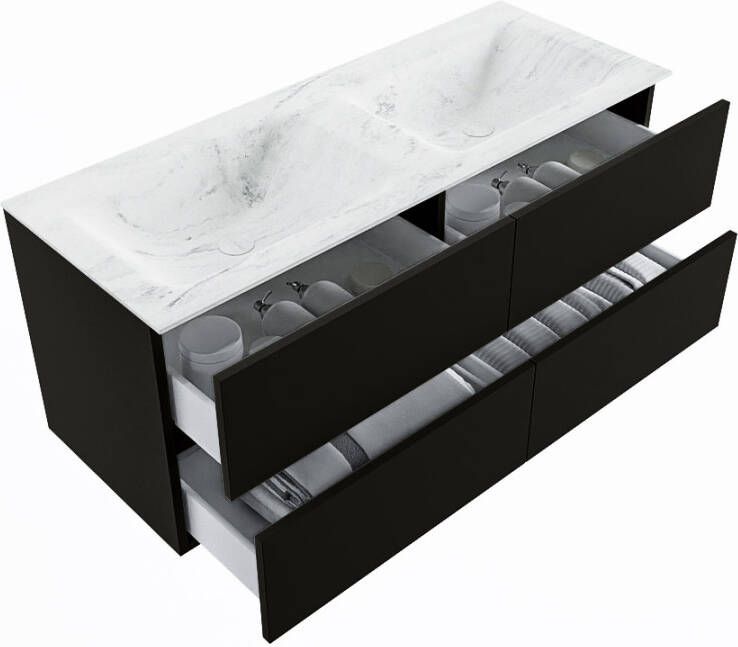 Mondiaz Vica Dlux badmeubel 120cm Urban Cloud wastafel Opalo dubbel zonder kraangat