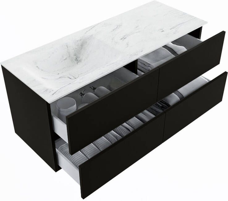 Mondiaz Vica Dlux badmeubel 120cm Urban Cloud wastafel Opalo links zonder kraangat