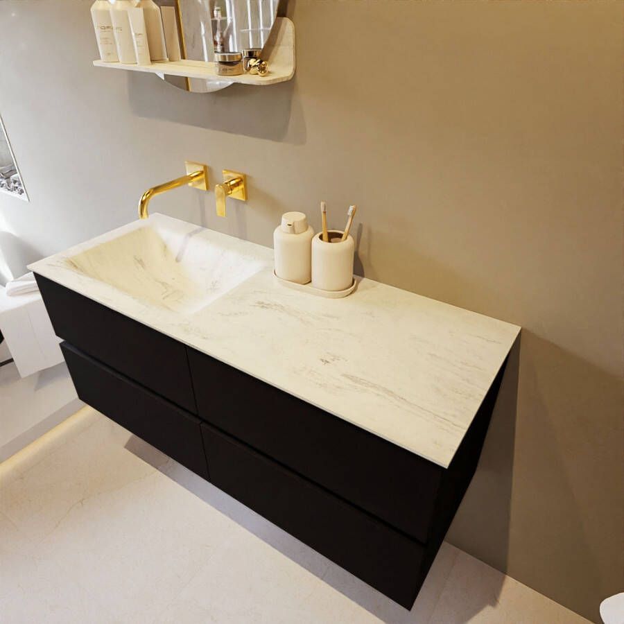 Mondiaz Vica Dlux badmeubel 120cm Urban Cloud wastafel Opalo links zonder kraangat