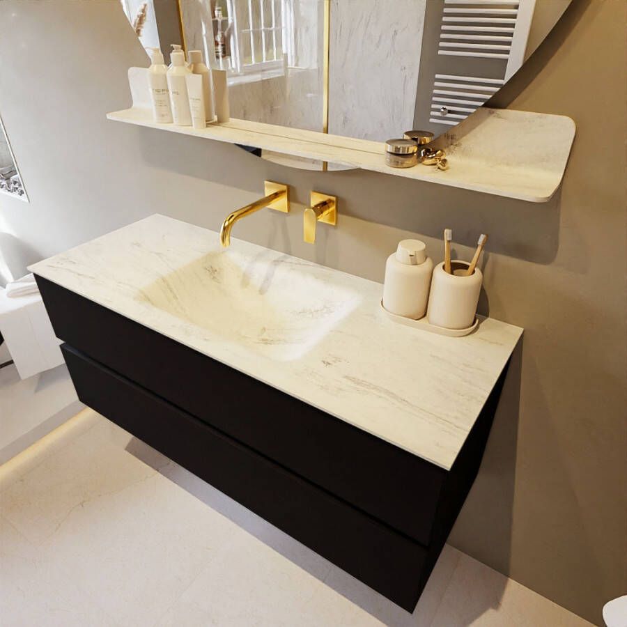 Mondiaz Vica Dlux badmeubel 120cm Urban Cloud wastafel Opalo midden zonder kraangat