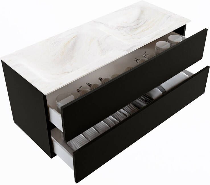 Mondiaz Vica Dlux badmeubel 120cm Urban Cloud wastafel Ostra dubbel zonder kraangat
