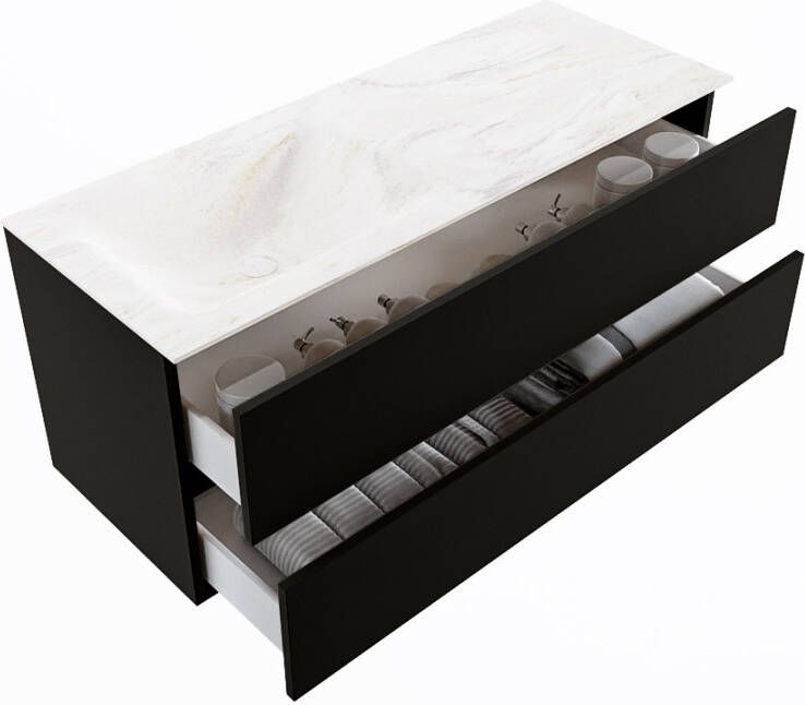 Mondiaz Vica Dlux badmeubel 120cm Urban Cloud wastafel Ostra links met 1 kraangat