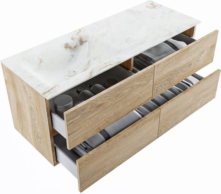 Mondiaz Vica Dlux badmeubel 120cm Washed Oak Cloud wastafel Frappe links met 1 kraangat