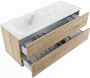 Mondiaz VICA-DLUX 120cm badmeubel onderkast Washed Oak 2 lades. Inbouw wastafel CLOUD links 1 kraangat kleur Opalo. - Thumbnail 3
