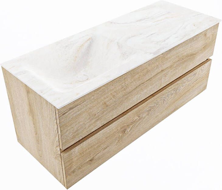 Mondiaz Vica Dlux badmeubel 120cm Washed Oak Cloud wastafel Ostra links zonder kraangat