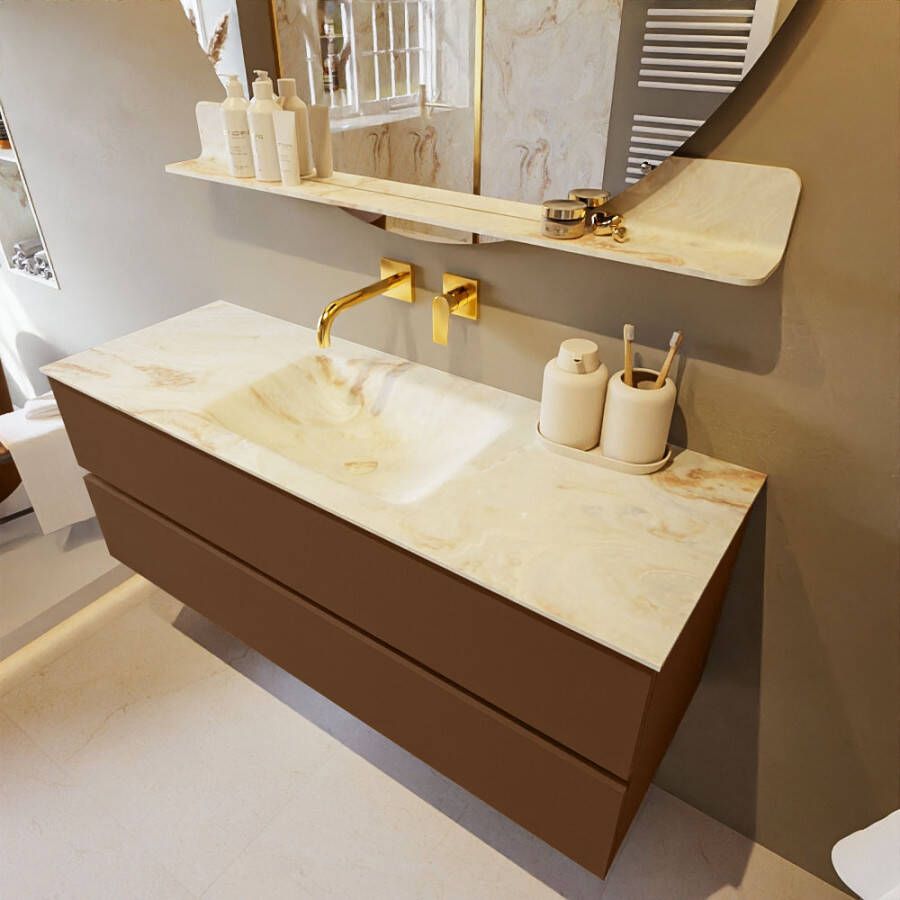 Mondiaz Vica Dlux badmeubel 130cm Rust Cloud wastafel Frappe midden zonder kraangat