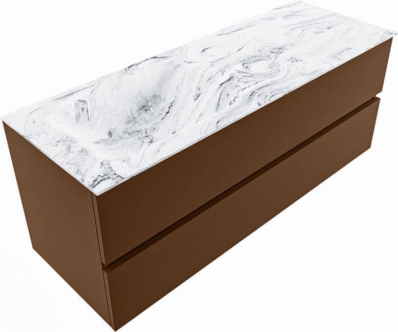 Mondiaz Vica Dlux badmeubel 130cm Rust Cloud wastafel Glace links met 1 kraangat