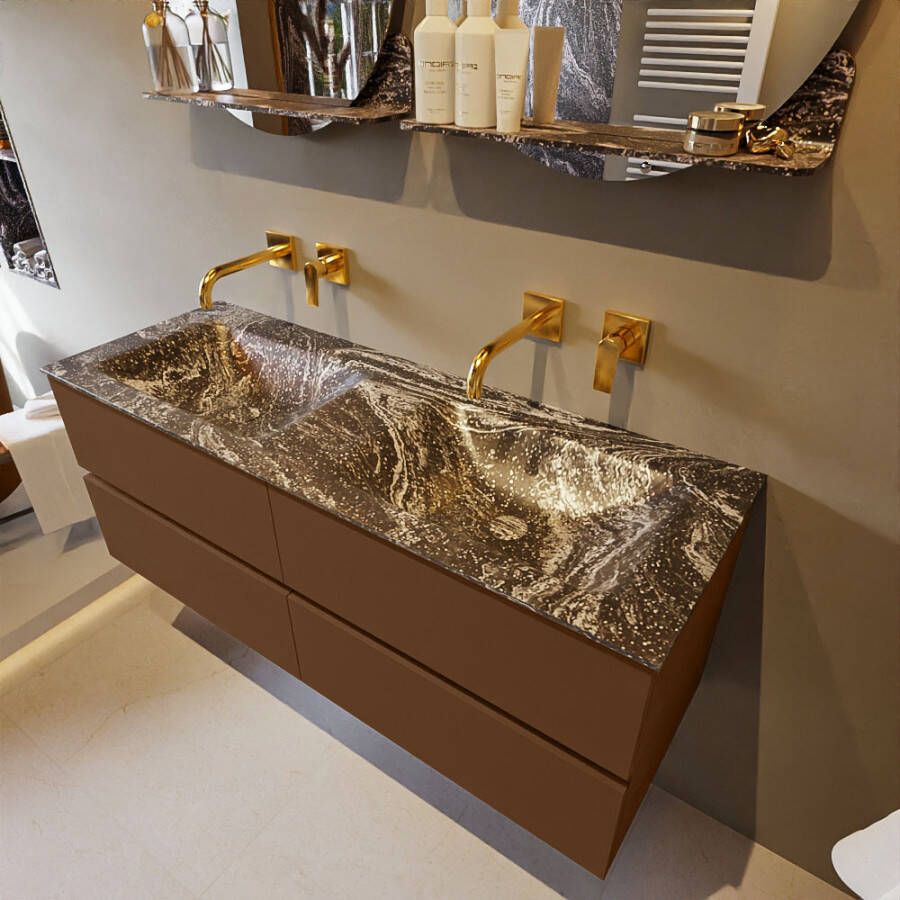 Mondiaz Vica Dlux badmeubel 130cm Rust Cloud wastafel Lava dubbel zonder kraangat
