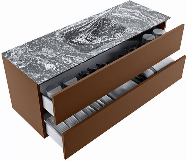 Mondiaz Vica Dlux badmeubel 130cm Rust Cloud wastafel Lava midden zonder kraangat