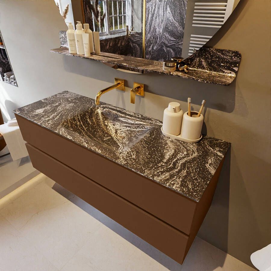 Mondiaz Vica Dlux badmeubel 130cm Rust Cloud wastafel Lava midden zonder kraangat