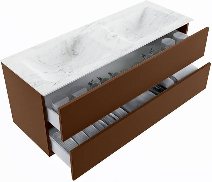 Mondiaz Vica Dlux badmeubel 130cm Rust Cloud wastafel Opalo dubbel zonder kraangat
