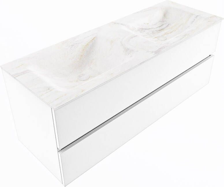 Mondiaz Vica Dlux badmeubel 130cm Talc Cloud wastafel Ostra dubbel met 2 kraangaten