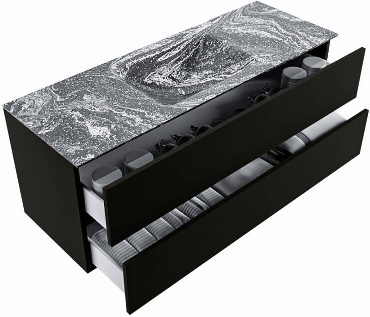 Mondiaz Vica Dlux badmeubel 130cm Urban Cloud wastafel Lava midden zonder kraangat