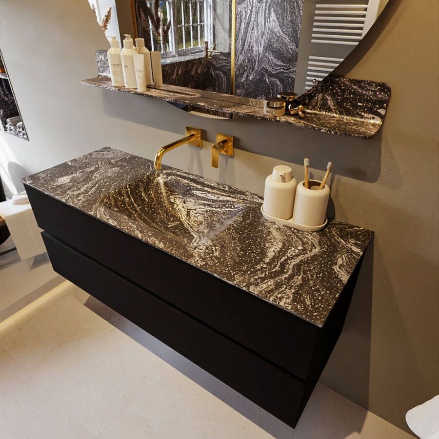 Mondiaz Vica Dlux badmeubel 130cm Urban Cloud wastafel Lava midden zonder kraangat