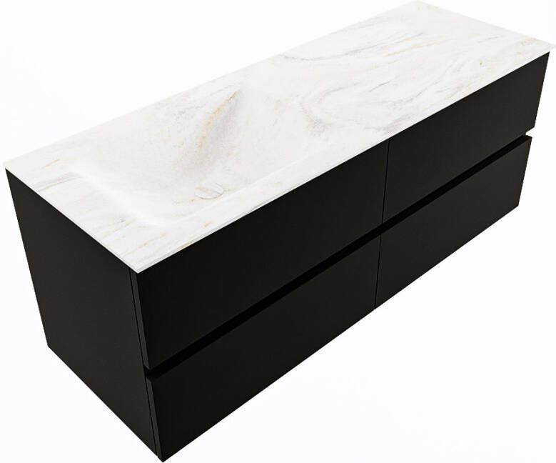 Mondiaz Vica Dlux badmeubel 130cm Urban Cloud wastafel Ostra links met 1 kraangat