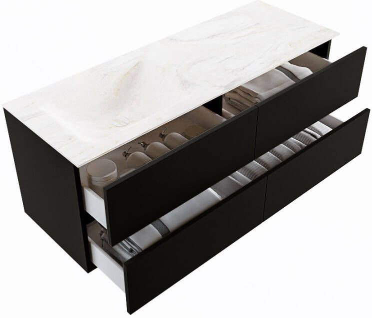 Mondiaz Vica Dlux badmeubel 130cm Urban Cloud wastafel Ostra links met 1 kraangat