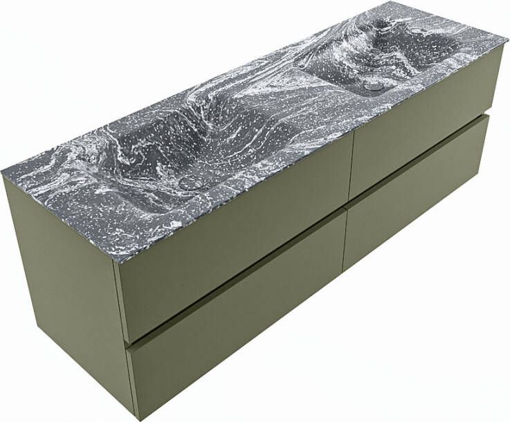 Mondiaz Vica Dlux badmeubel 150cm Army Cloud wastafel Lava dubbel zonder kraangat