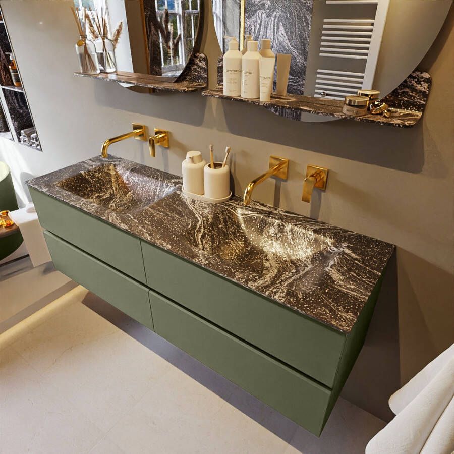 Mondiaz Vica Dlux badmeubel 150cm Army Cloud wastafel Lava dubbel zonder kraangat