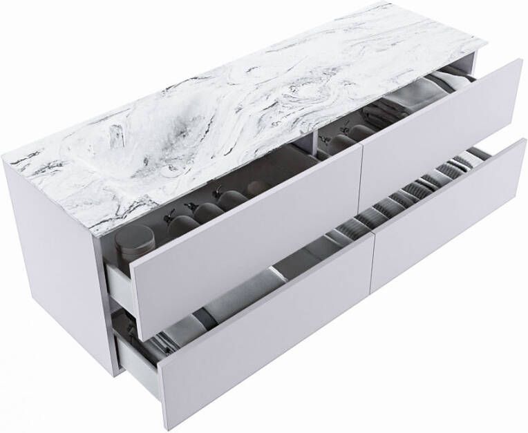 Mondiaz Vica Dlux badmeubel 150cm Cale Cloud wastafel Glace links met 1 kraangat