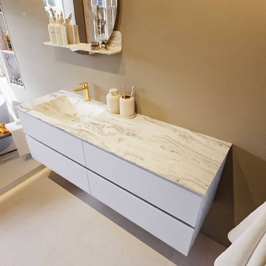 Mondiaz Vica Dlux badmeubel 150cm Cale Cloud wastafel Glace links met 1 kraangat