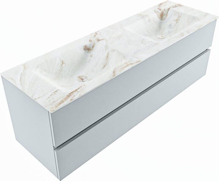 Mondiaz Vica Dlux badmeubel 150cm Clay Cloud wastafel Frappe dubbel met 2 kraangaten