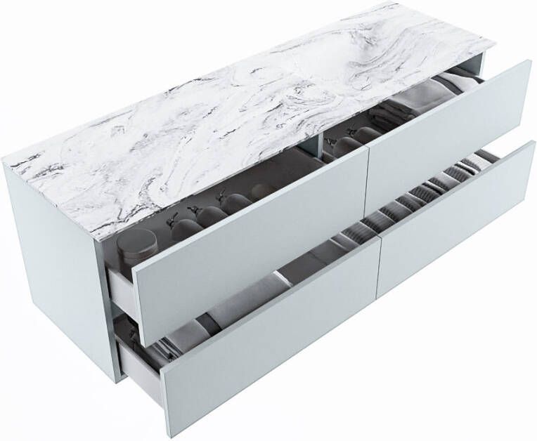 Mondiaz Vica Dlux badmeubel 150cm Clay Cloud wastafel Glace rechts zonder kraangat