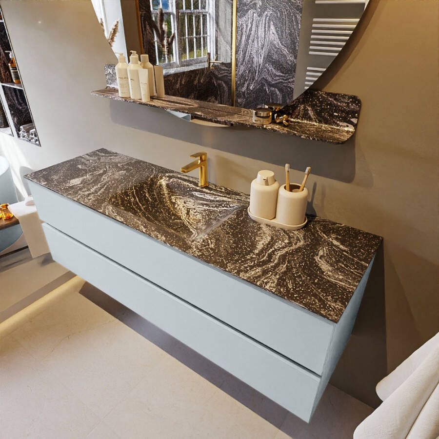 Mondiaz Vica Dlux badmeubel 150cm Clay Cloud wastafel Lava midden met 1 kraangat