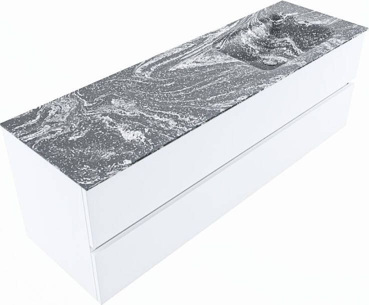 Mondiaz Vica Dlux badmeubel 150cm Talc Cloud wastafel Lava rechts zonder kraangat
