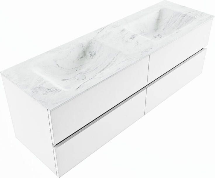 Mondiaz Vica Dlux badmeubel 150cm Talc Cloud wastafel Opalo dubbel zonder kraangat