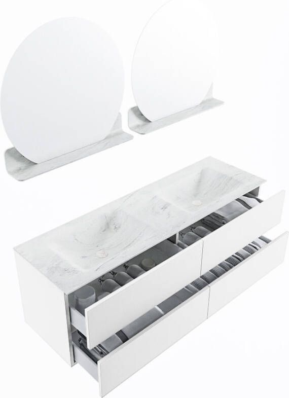 Mondiaz Vica Dlux badmeubel 150cm Talc Cloud wastafel Opalo dubbel zonder kraangat