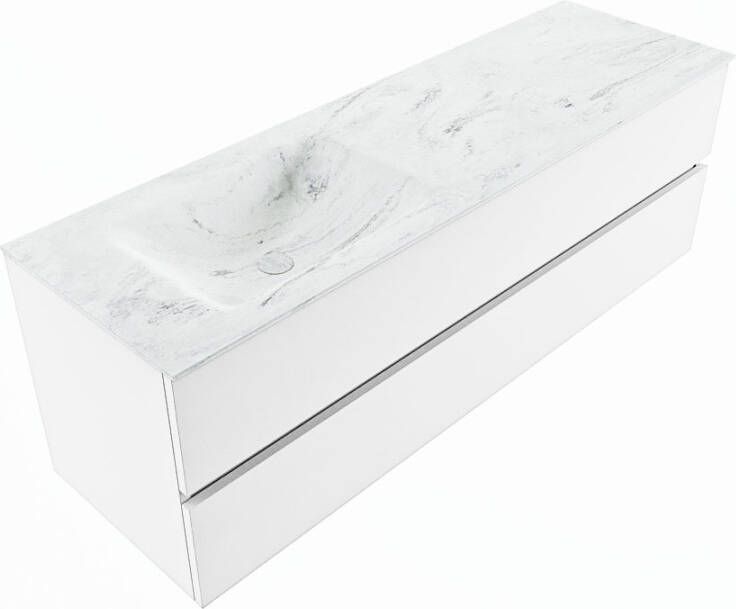 Mondiaz Vica Dlux badmeubel 150cm Talc Cloud wastafel Opalo links met 1 kraangat