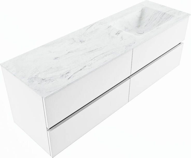 Mondiaz Vica Dlux badmeubel 150cm Talc Cloud wastafel Opalo rechts met 1 kraangat