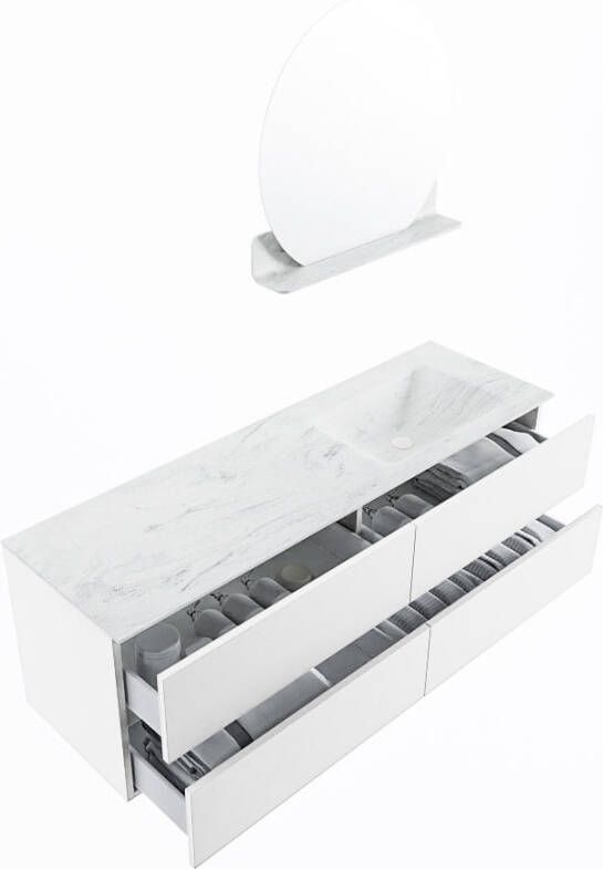 Mondiaz Vica Dlux badmeubel 150cm Talc Cloud wastafel Opalo rechts zonder kraangat
