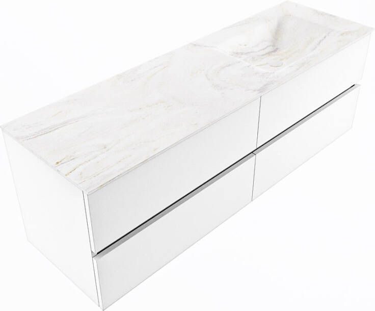 Mondiaz Vica Dlux badmeubel 150cm Talc Cloud wastafel Ostra rechts zonder kraangat