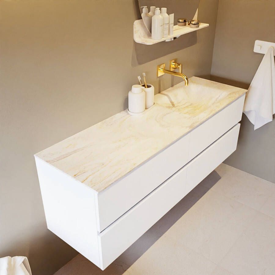 Mondiaz Vica Dlux badmeubel 150cm Talc Cloud wastafel Ostra rechts zonder kraangat