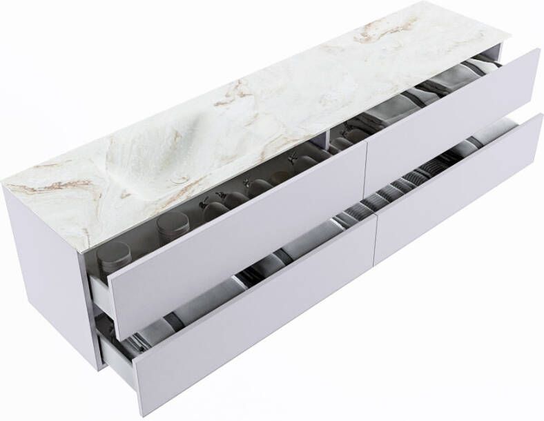 Mondiaz Vica Dlux badmeubel 200cm Cale Cloud wastafel Frappe links met 1 kraangat