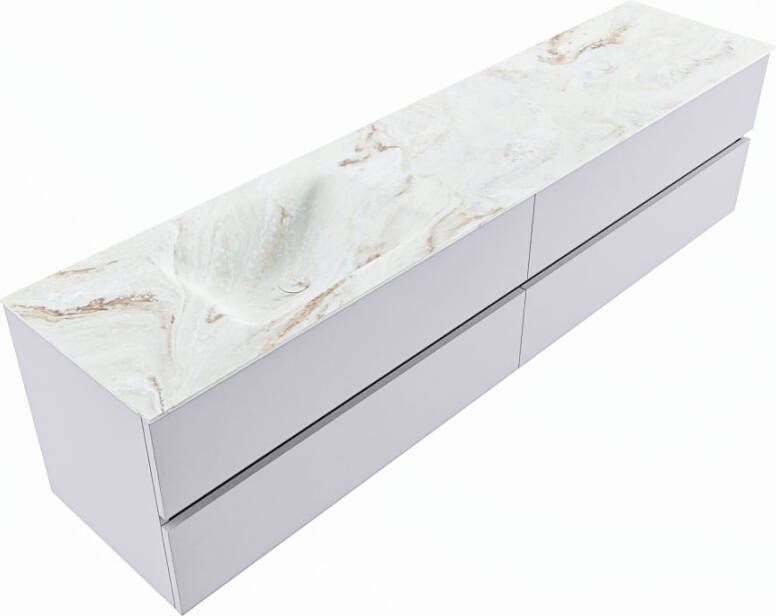 Mondiaz Vica Dlux badmeubel 200cm Cale Cloud wastafel Frappe links zonder kraangat