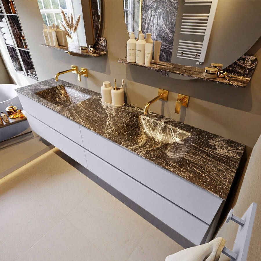 Mondiaz Vica Dlux badmeubel 200cm Cale Cloud wastafel Lava dubbel zonder kraangat